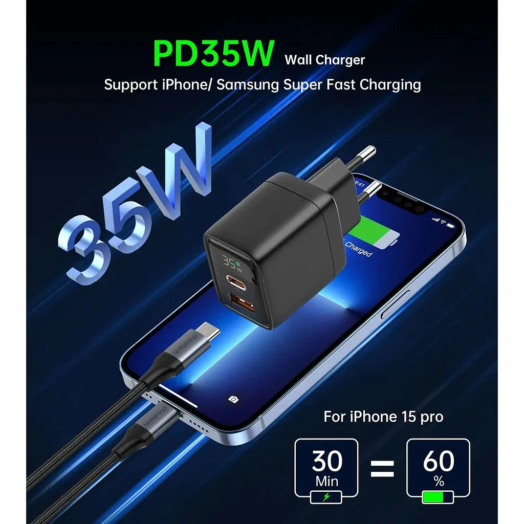 Мережевий зарядний пристрій Choetech PD6052-EU-BK USB-A/USB-С - фото 6
