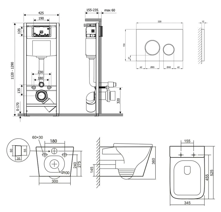 Набір Q-tap Nest 4 в 1 підвісний унітаз Tern Ultra Quiet 525x345x360 + комплект інсталяції QT17332303AW47509 - фото 8