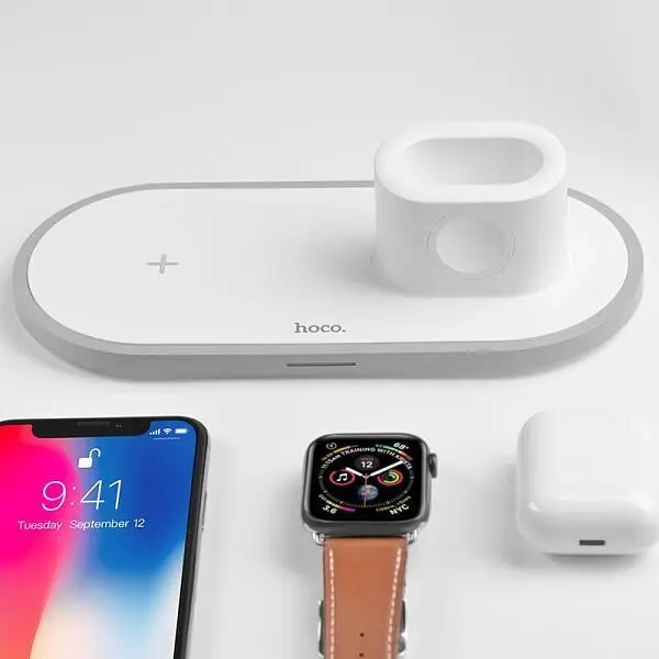 Бездротовий зарядний пристрій Hoco Wisdom 3-in-1 Wireless Fast Charger CW21 (White) [65004] - фото 4