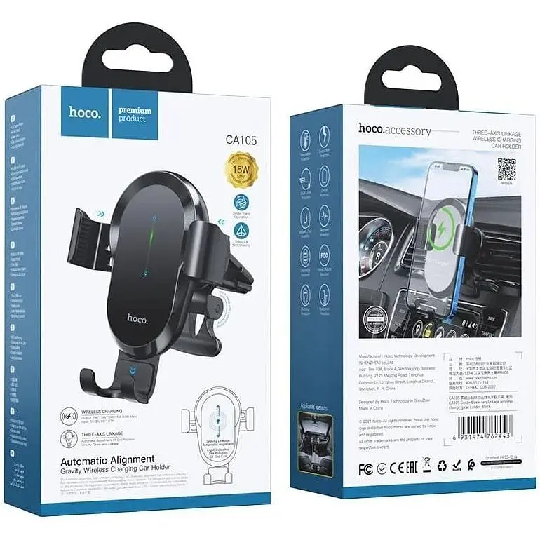 Держатель с беспроводной зарядкой HOCO CA105 Guide 15 W Max - фото 9