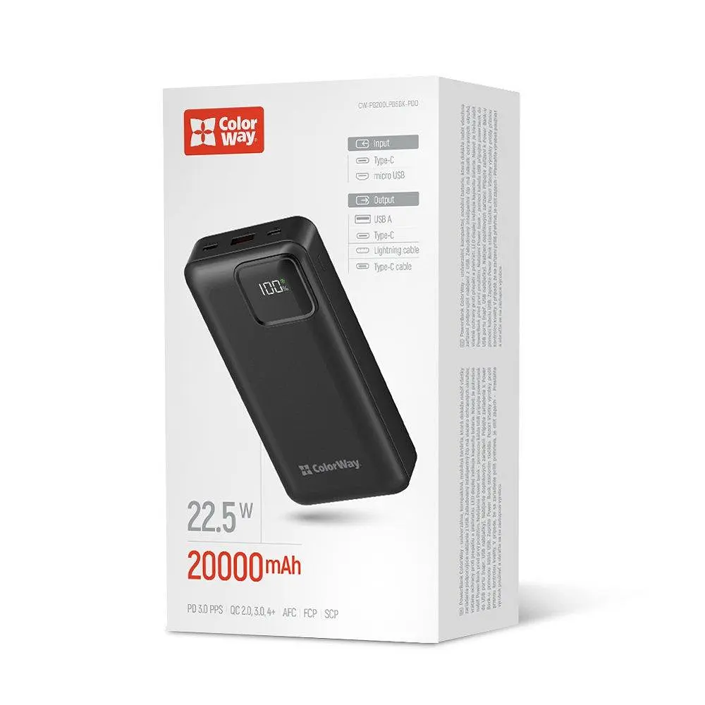 Універсальна мобільна батарея ColorWay Optimal Power 20000mAh Чорний (CW-PB200LPB5BK-PDD) - фото 2