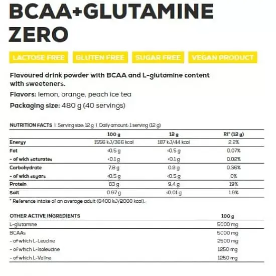 Амінокислоти BCAA плюс L-Глютамін - 480 г без цукру - фото 2