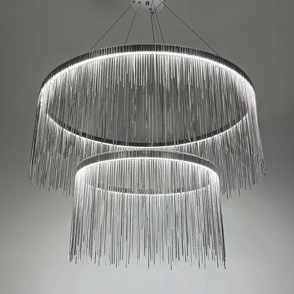 Хромированная люстра с цепочками на 2 яруса Ø 80+50 см | Line F | Ст. SP07-800+500 - фото 8