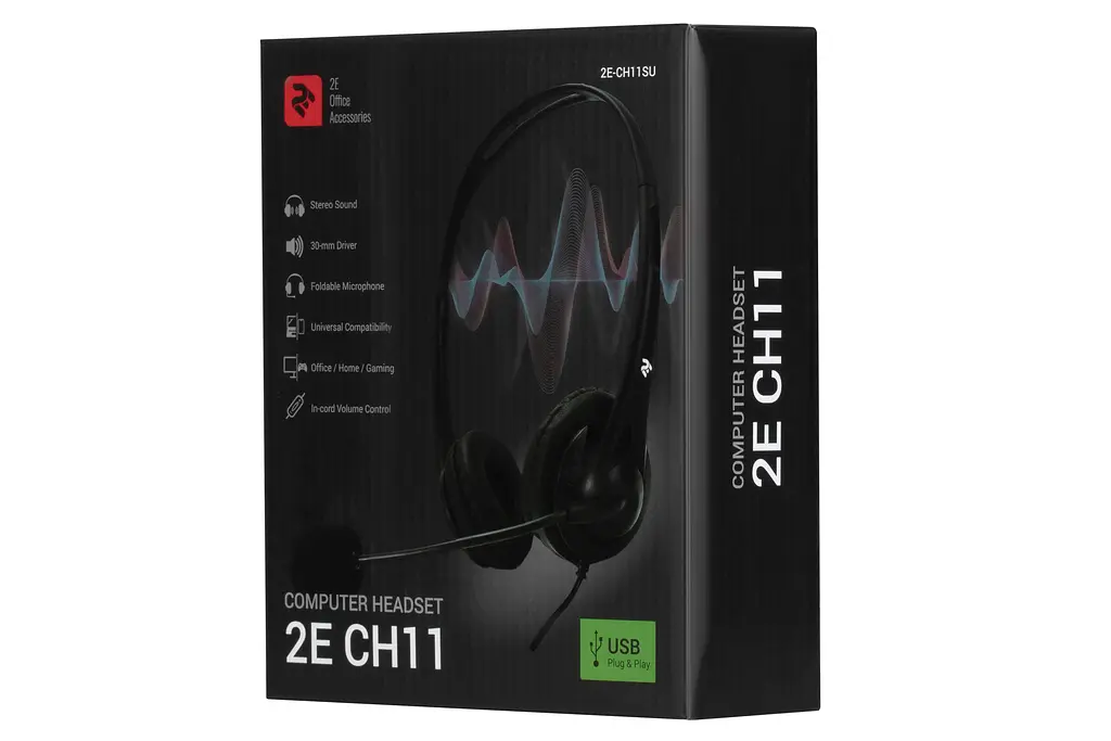 Гарнітура ПК стерео On-ear CH11 USB, omni-mic, 2м, чорний 2E teh0013141 - фото 3