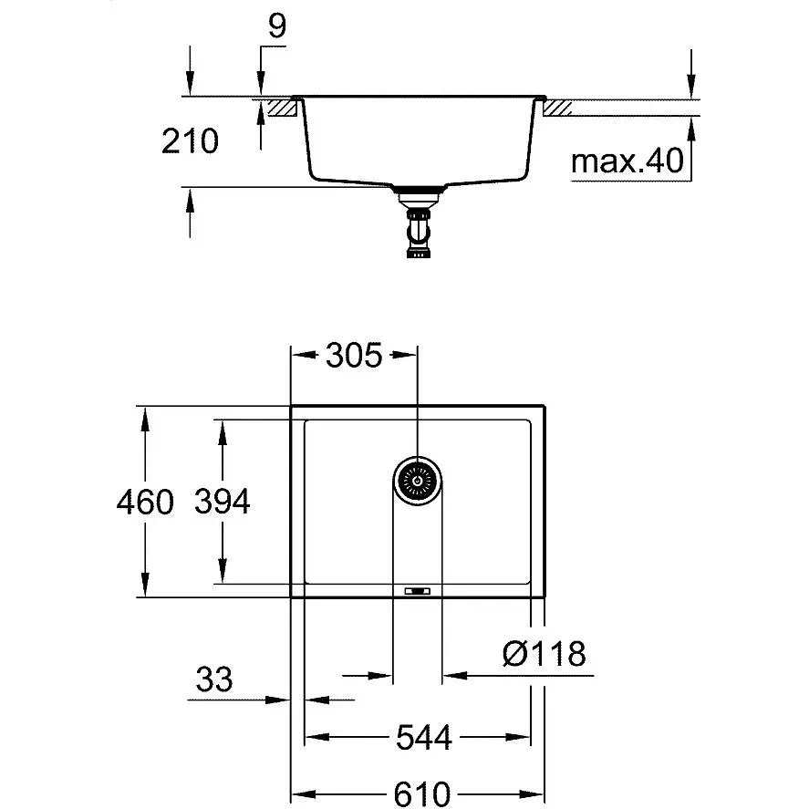 Мийка для кухні Grohe 610 x 457 мм, Granite Black (31655AP0) - фото 2