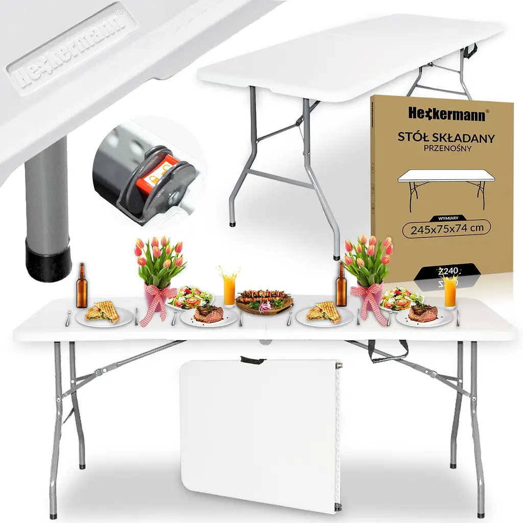 Стол складной переносной Heckermann 240х75x74 см White (Z240) - фото 2
