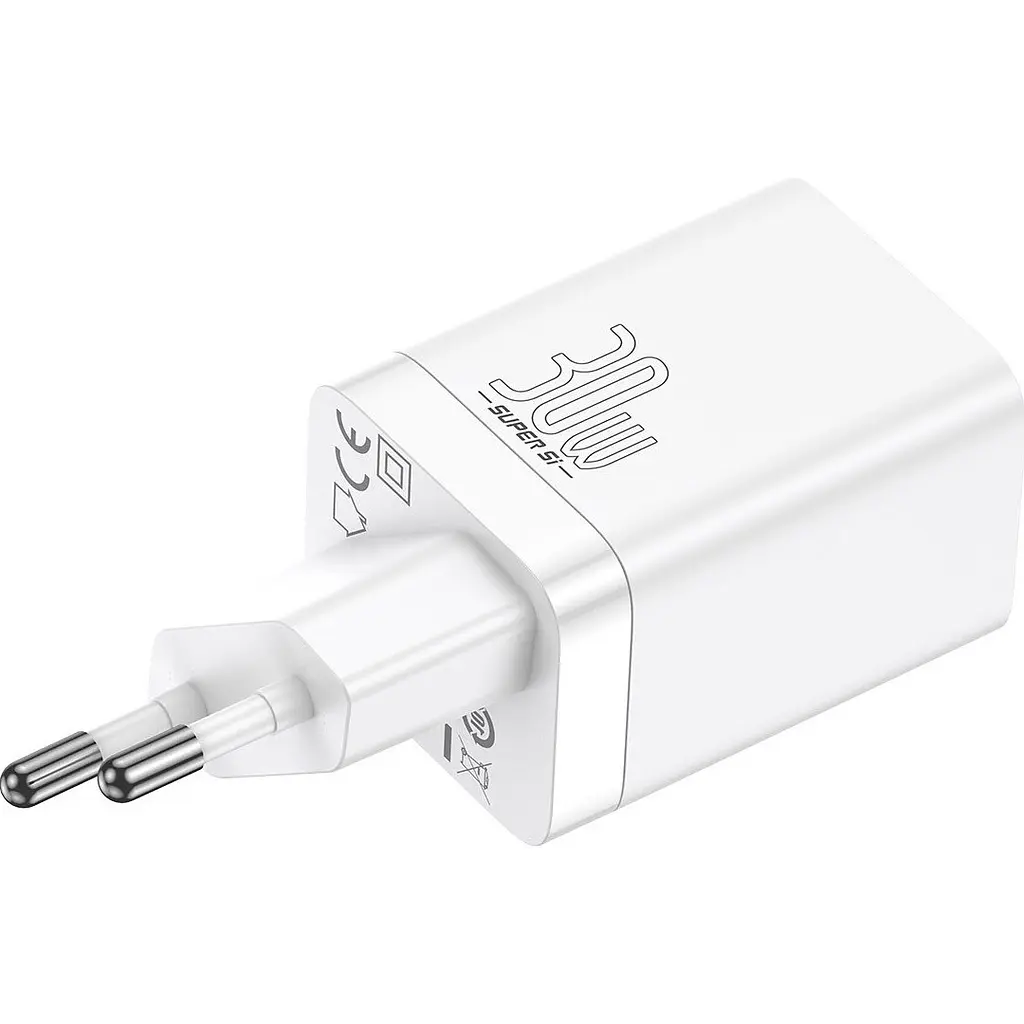 Мережевий зарядний пристрій Baseus Super Si Pro Quick Charger C+U 30W EU білий (CCSUPP-E02) - фото 2