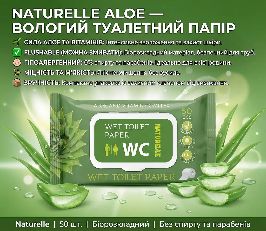 Вологий туалетний папір Naturelle Aloe 50 шт. гіпоалергенний - фото 2