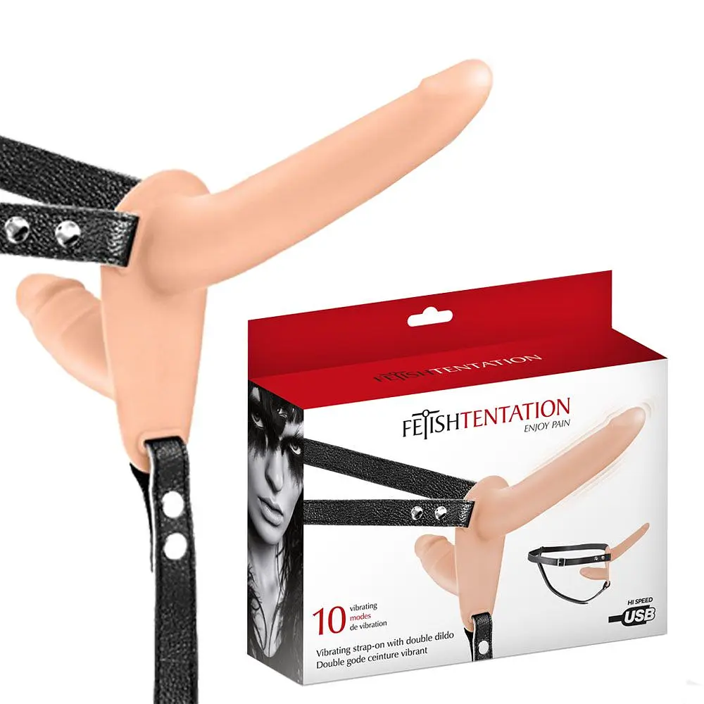 Страпон Fetish Tentation Vibrating Strap-on With, 15 см (тілесний) - фото 2
