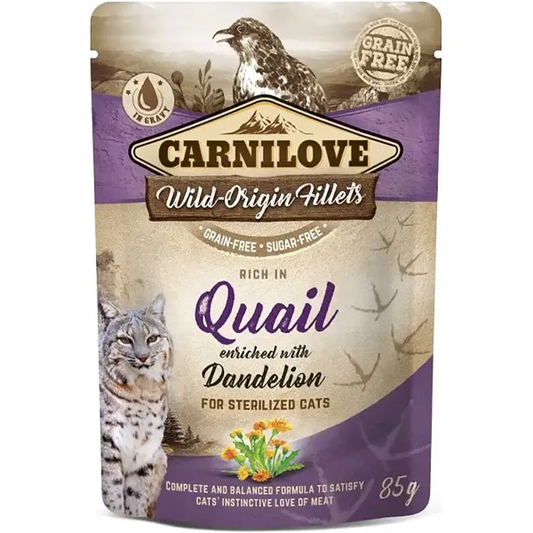 Вологий корм для котів Carnilove Quail Enriched with Dandelion із перепілкою та кульбабою 85 г