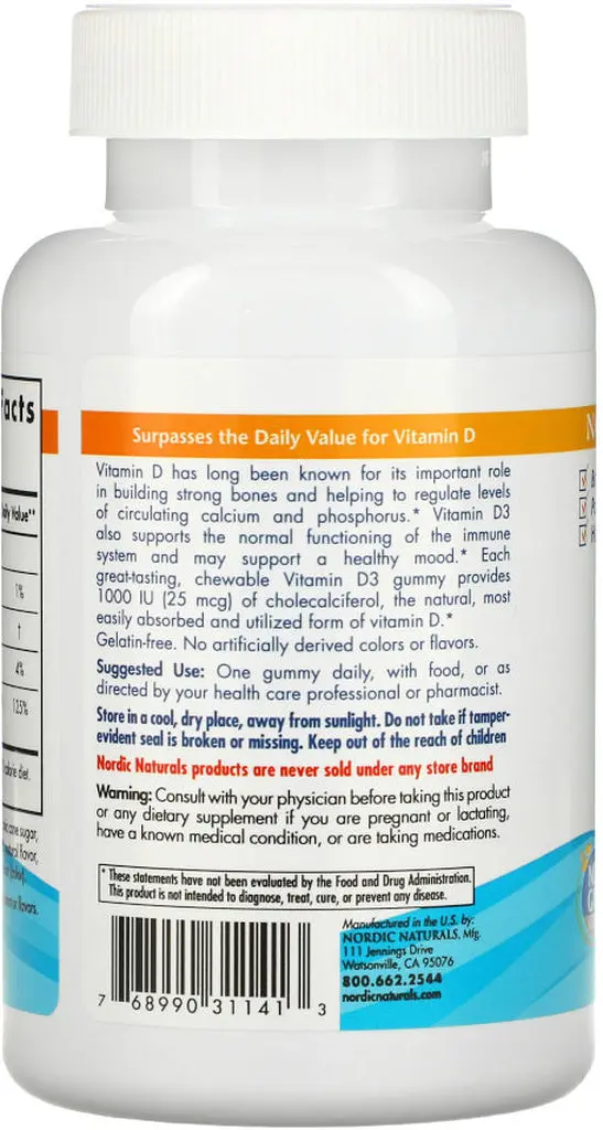 Вітамін D3 Nordic Naturals Vitamin D3 Gummies, 120 жувальних таблеток для підтримки кісток, зубів та м'язів - фото 3