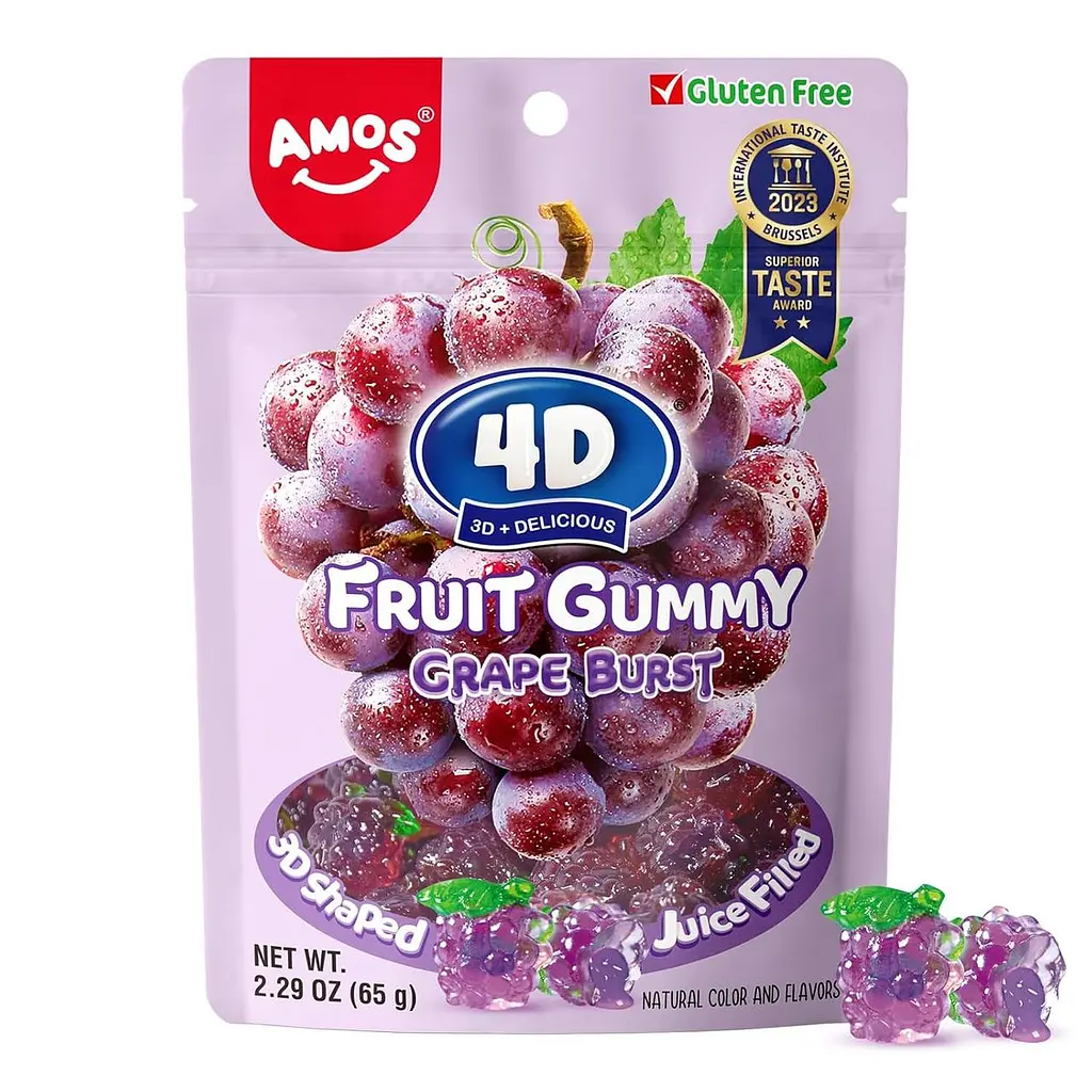 Желейні цукерки Amos 4D Gummy Candy Grape Burst 65г
