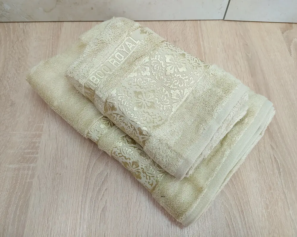 Набір турецьких бамбукових махрових рушників Cestepe 50х90+70х140 Bamboo Royal gold - фото 2