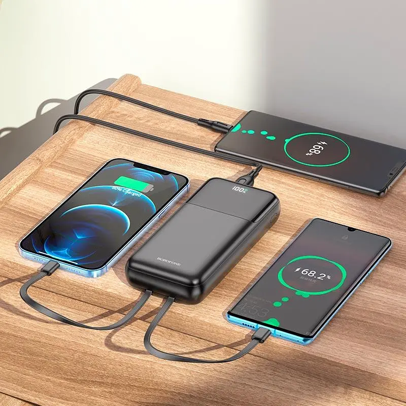 Внешний аккумулятор с 2 кабелями Borofone BJ22A fully compatible with cable 20000mAh черный - фото 6