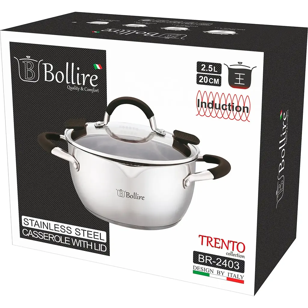 Каструля з кришкою Bollire Trento, зі зливом, срібляста, 20 см, 2,5 л (BR-2403) - фото 3