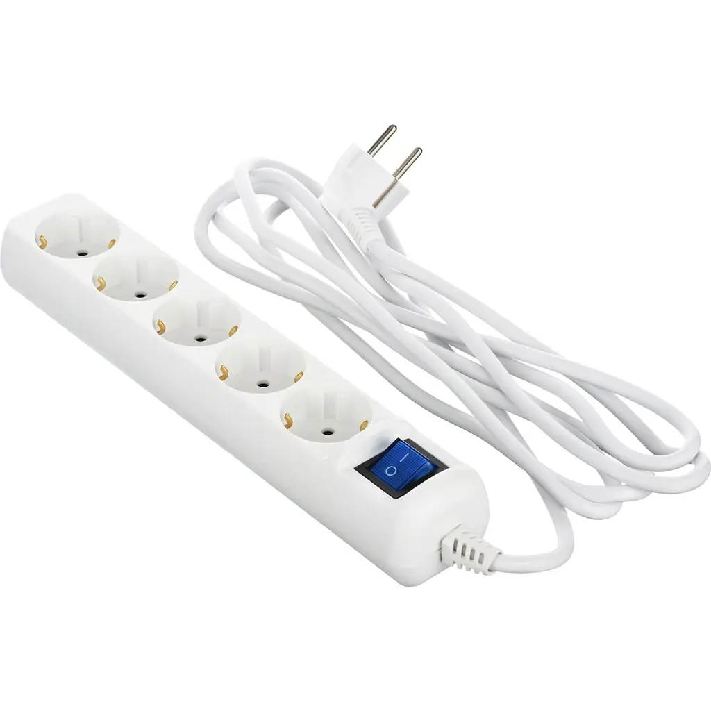 Мережевий фільтр 2E 3 м, 2E, White, 5 розеток, 16А, до 3.5 кВт, вимикач, заземлення (2E-U05ESM3W) - фото 4