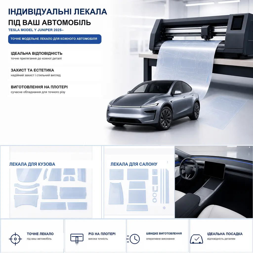 Набір Плівок захисних для салону Tesla Model Y juniper 2025- TPU (Кансолі Дисплея Ручок) - фото 3