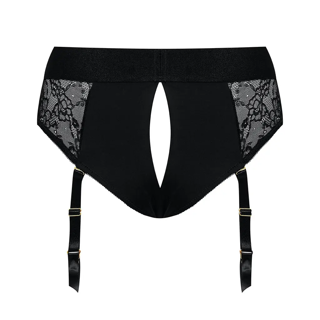 Мереживні труси для страпону з підв'язками для панчох Strap-On-Me Harness Diva XL (чорний) - фото 4
