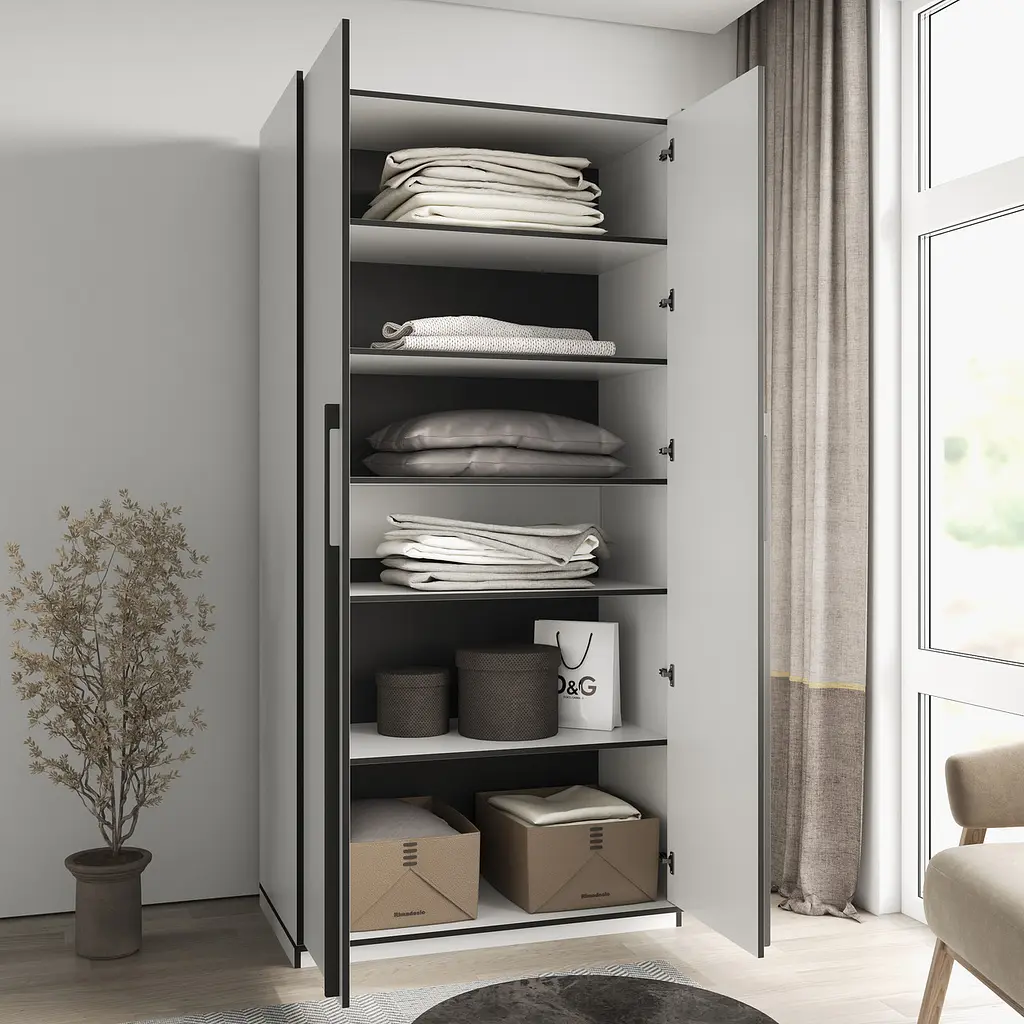 Шафа для одягу Flamecame у спальню з поличками на 2 двері FR-13 Бетон Темний - фото 2