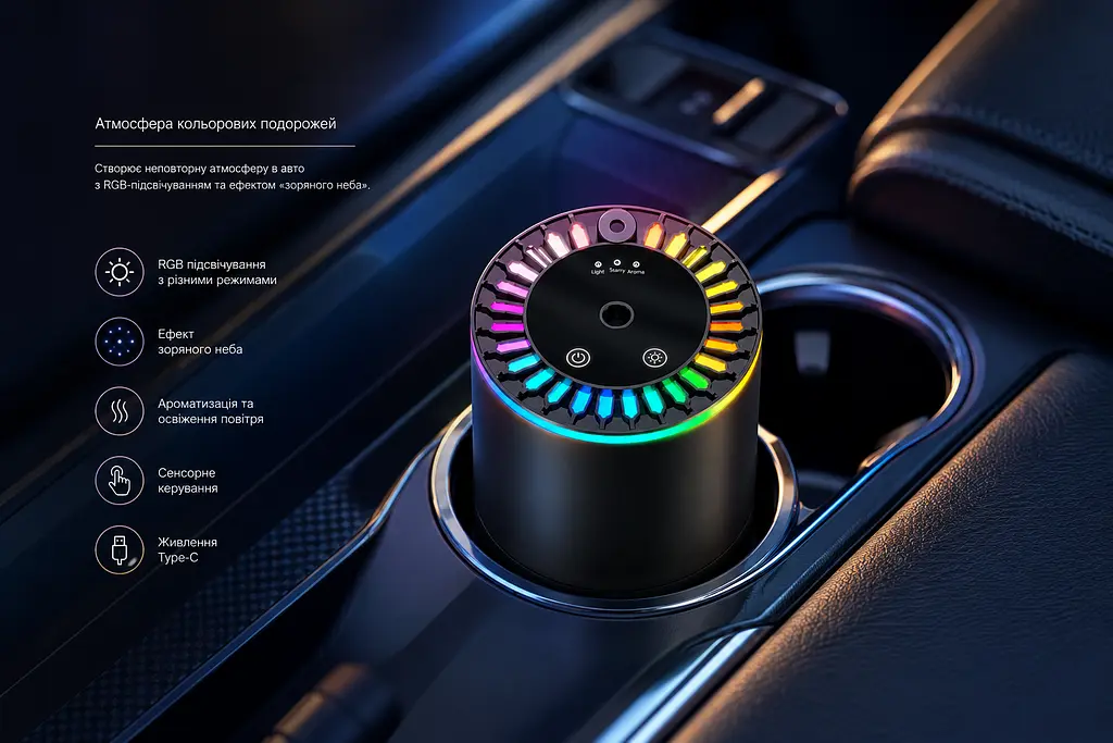 Ароматизатор з RGB підсвічуванням + зоряне небо XT015 / Дифузор смарт / Ароматизатор для авто, будинки, офісу - фото 3