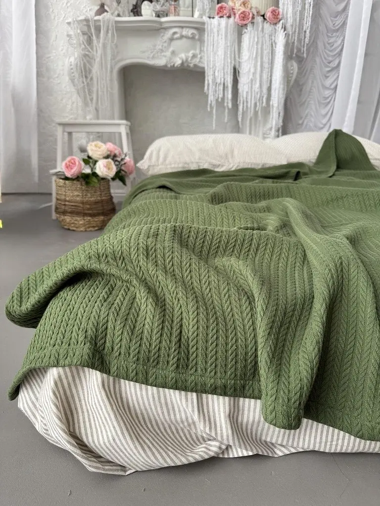 Покривало Zeintex Косичка бавовняне зелене 220х240 см - фото 5
