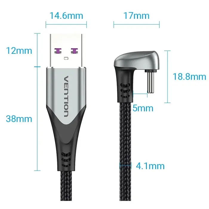 Кабель USB 2.0 AM-Type-CM, 1.5м 66W aluminum alloy, 180 ° U-Shaped Vention - фото 2