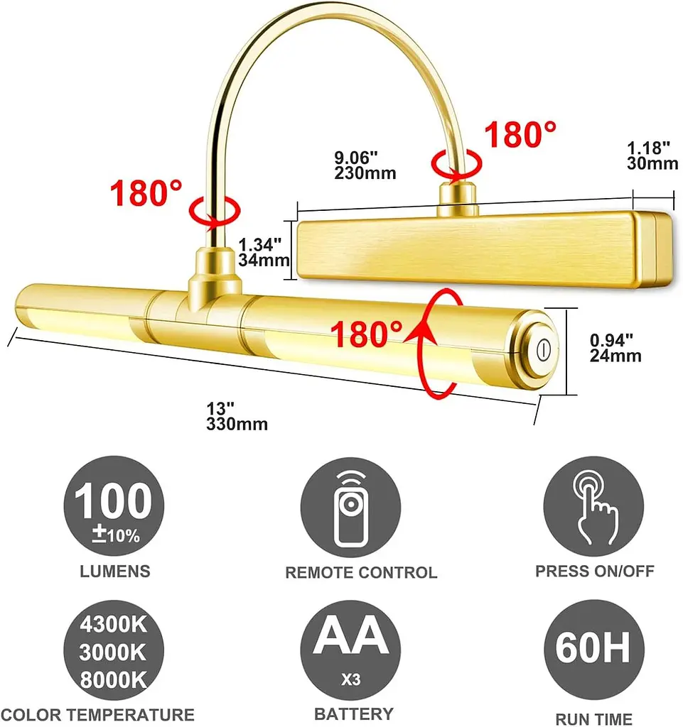 Светодиодный светильник HONWELL LED Picture Light беспроводной 3 режима с дистанционным управлением - фото 3