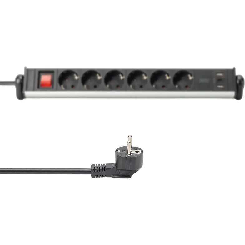 Блок розеток Digitus Office, 6xSchuko 16A, 3xUSB 2A, вимикач, 1.5 м, вилка Schuko - фото 3