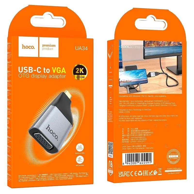 Перехідник Hoco Type-C to VGA adapter UA34 2k Ultra HD - фото 2