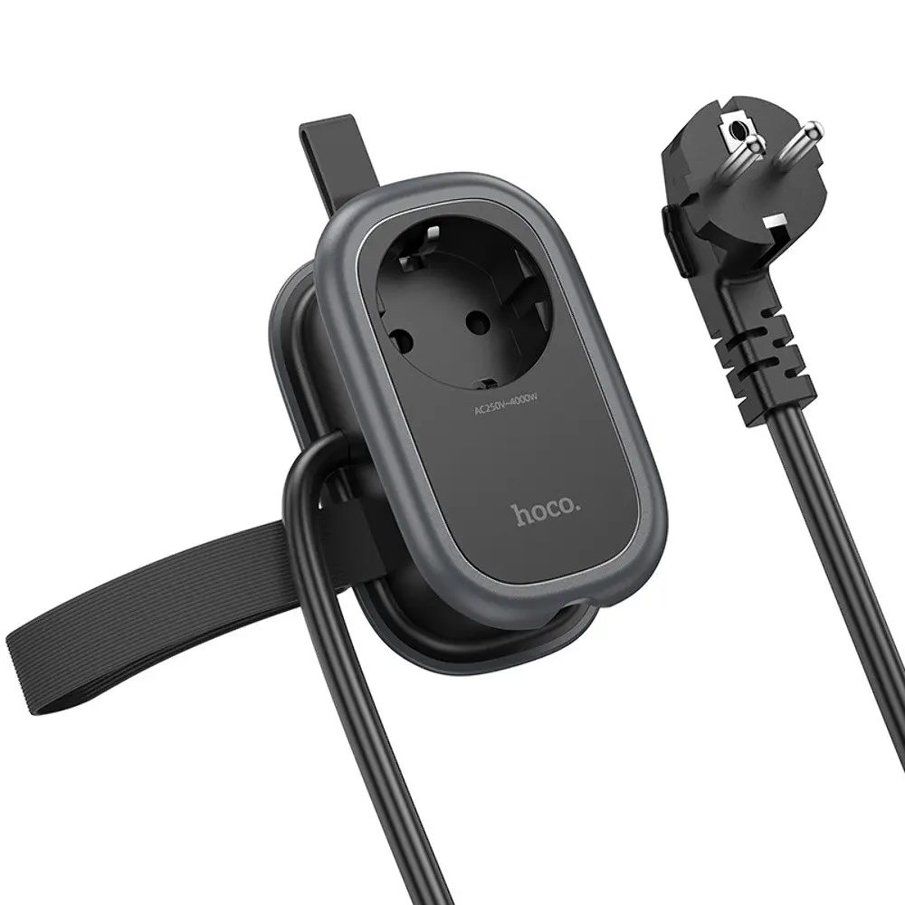Мережевий зарядний пристрій подовжувач Hoco NS6 2 USB/ Type-C 1 розетка 1.1m чорний - фото 4