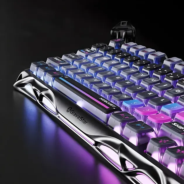 Ігрова бездротова механічна клавіатура Gravastar Mercury K1 Pro TKL Cyberpunk / Три режими підключення / Kailh Speedy Mint / Grey - фото 3