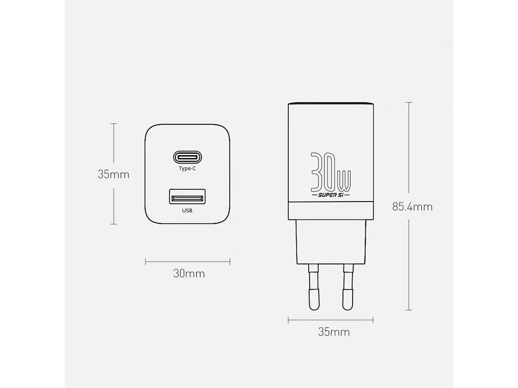 Сетевое зарядное устройство для Baseus Super Si Pro Quick Charger 1USB + 1Type-C 30W CCSUPP-E02 White - фото 7