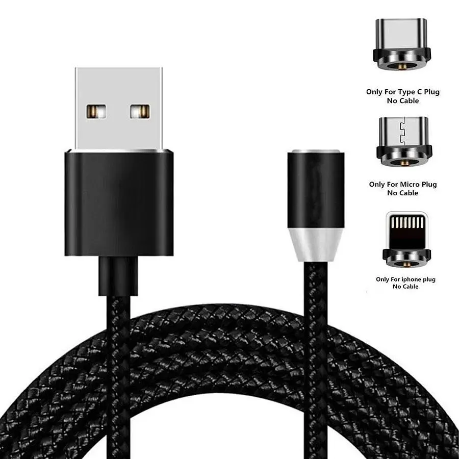 Зарядный шнур с магнитом черный и блок питания для телефона 95см 220V USB/Type-C X-Cable - фото 7