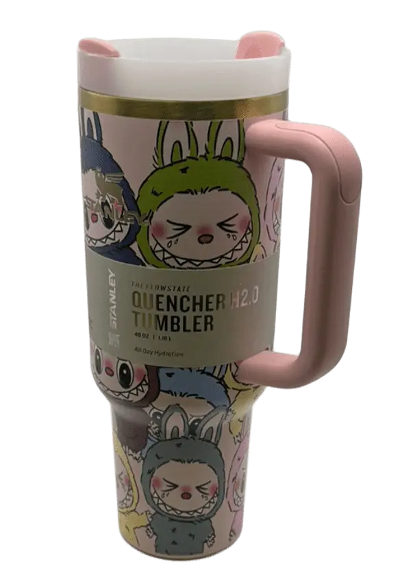 Термос термочашка Stanley Quencher H2.0 Tumbler з нержавіючої сталі 1,18 л Labubu Cup Gift Box Style KT8005203 - фото 8