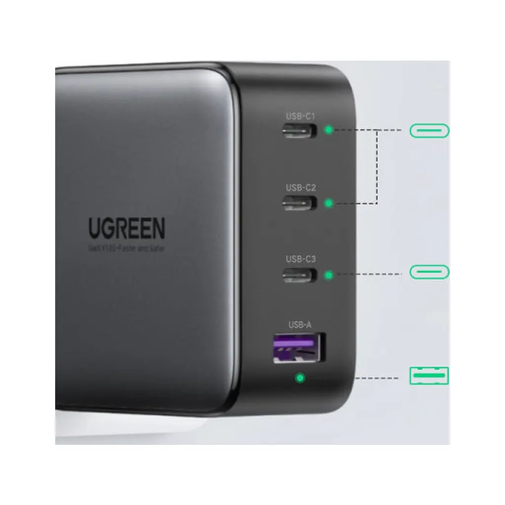 Зарядний пристрій Ugreen 4xUSB 100W (3xUSB-C+USB-A) Gan Tech Fast GAN Charger black CD226 (40747) - фото 3