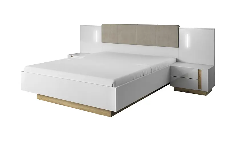 Тумбы прикроватные 2 шт. с подсветкой Perfect Home Арко / Arco с 4 ящиками 2S/60 Белый глянец/дуб грандсон (PFH-091049) - фото 4