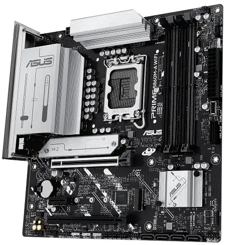 Материнська плата LGA1851, Asus PRIME B860M-A WIFI, B860, 4xDDR5, 1xPCI-E 5.0 x16, 1xPCI-E 4.0 x16, 1xPCI-E 4.0 x1, 4xSATA3, 2xM.2, Realtek 7.1, Realtek 2.5Gb, WiFi 6E, Bluetooth 5.3, HDMI/2xDP, MicroATX - фото 4