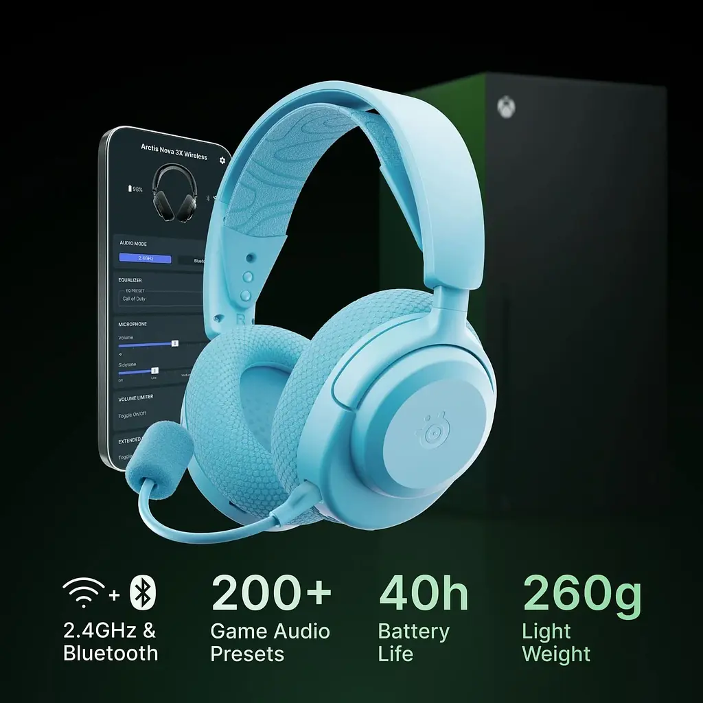 Ігрова гарнітура SteelSeries Arctis Nova 3X Wireless MultiPlatform/Xbox Aqua (61691) - фото 5