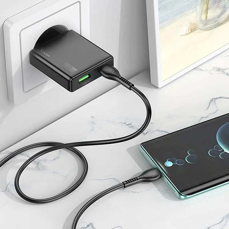 МЗП Hoco N38 Delgado PD20W+QC3.0 (1USB-A/1C) Black - фото 2