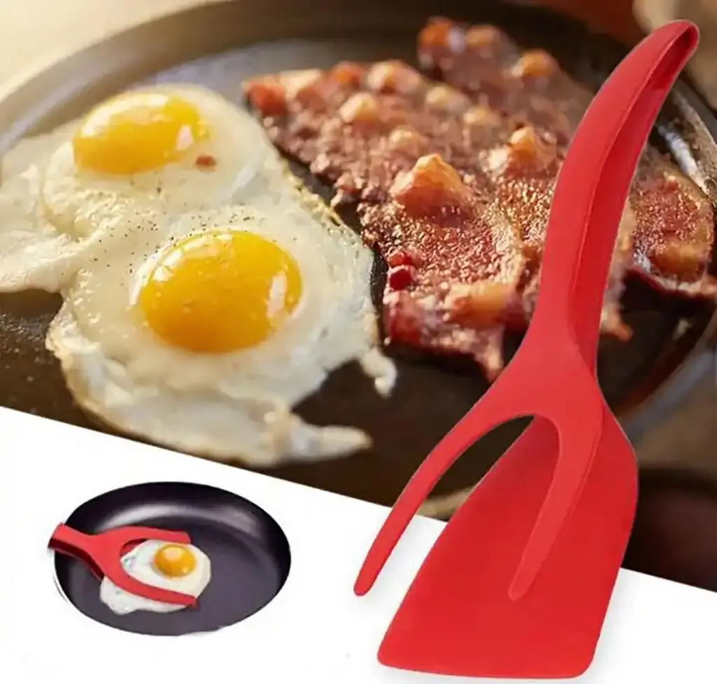 Лопатка-щипці 2в1 для перевертання та захоплення продуктів 31 см, Kitchen Master Червоний 87414 - фото 7