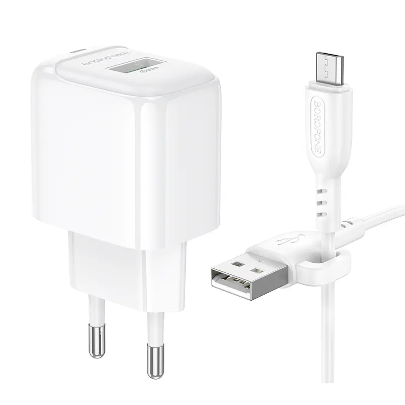 Зарядное устройство - адаптер с кабелем - набор Borofone BAS42A 1 порт USB + micro кабель белый - фото 3