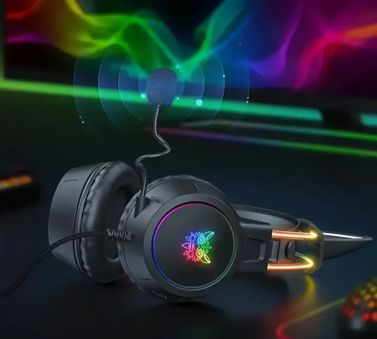 Накладні ігрові навушники Onikuma X15 Pro дротові з гарнітурою і котячими вушками та RGB-підсвіткою чорні - фото 3