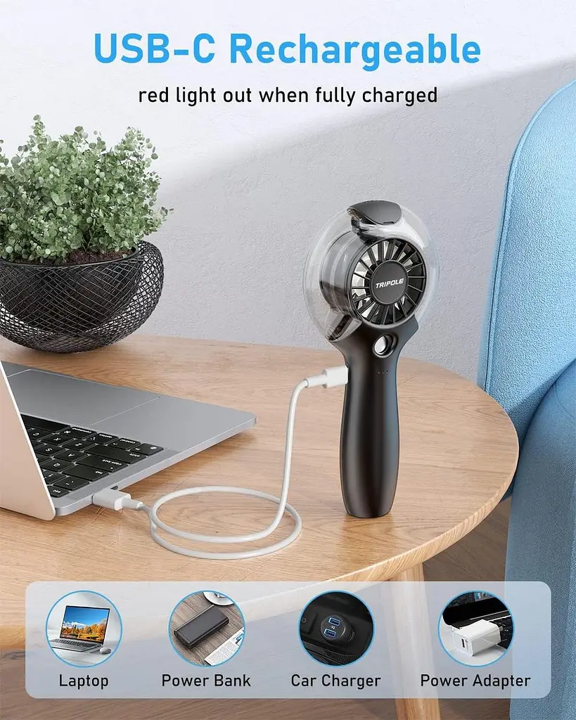 Портативный вентилятор TriPole Handheld Fan Misting Fan 4000mAh Portable Fan with Mist 3 скорости - фото 5