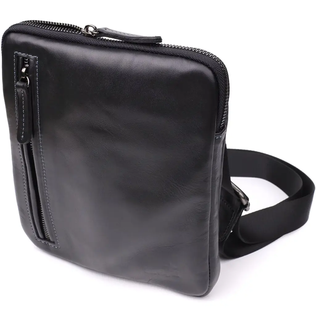Стильна та практична чоловіча сумка на плече з натуральної гладкої шкіри Shvigel 23153 чорна - фото 11