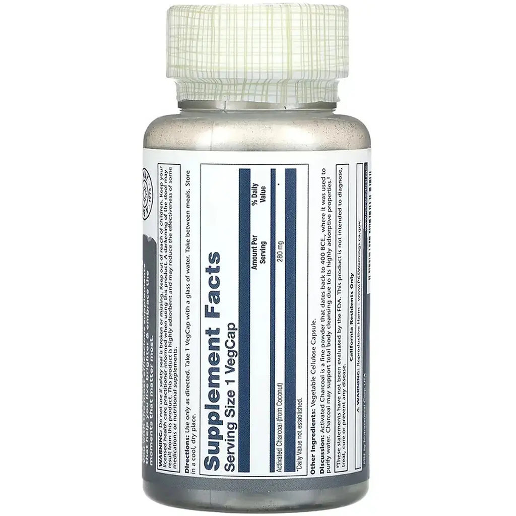 Активоване вугілля Solaray Activated Charcoal Coconut 280 мг 90 веганських капсул - фото 2