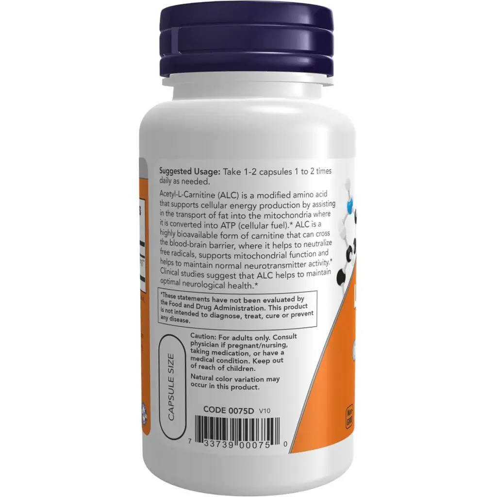 Ацетил-L Карнітін Now Foods Acetyl L-Carnitine 500 мг 200 капсул - фото 3