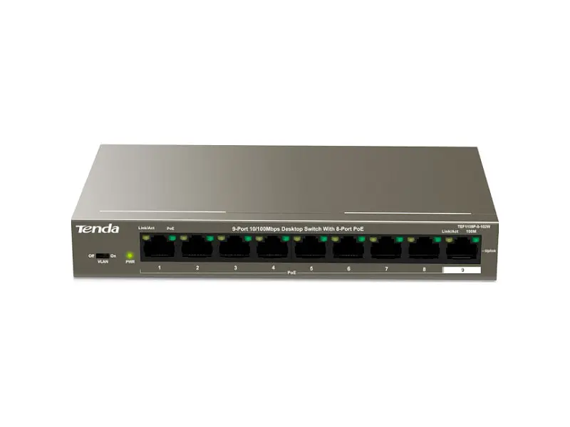 Комутатор Tenda TEF1109P-8-102W 8xFE PoE, 1xGE Uplink