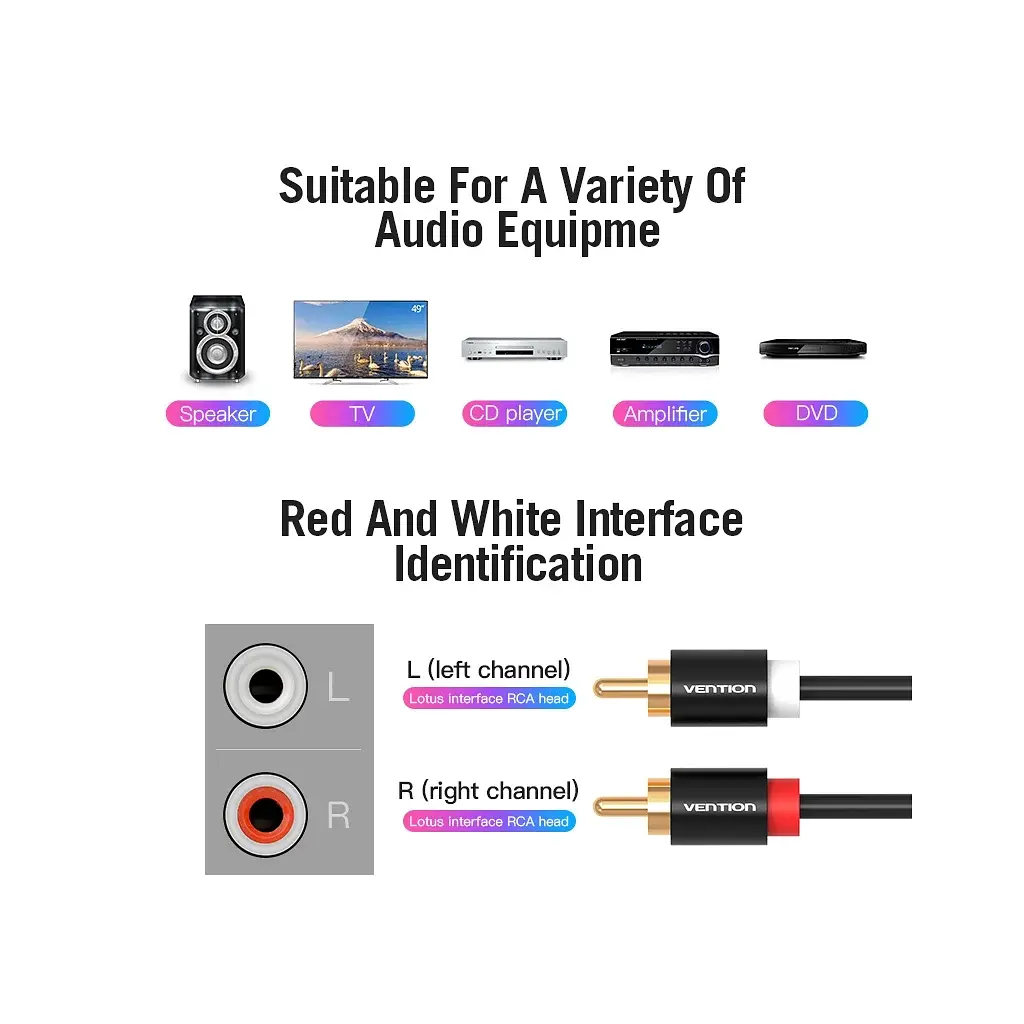 Кабель мультимедійний 2xRCA M to 2xRCA M 1.0m black Vention (VAB-R06-B100) - фото 6