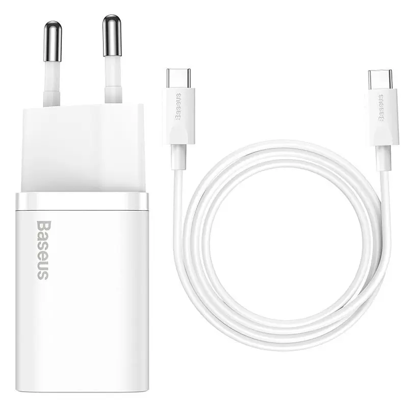 МЗП Super Si Quick Charger PD25W (1USB-C) + кабель Type-C to Type-C (TZCCSUP-L) Білий Baseus teh0029620