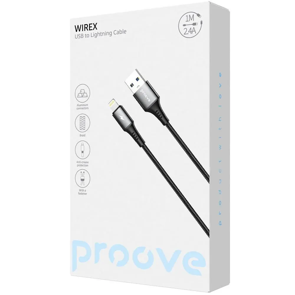 Кабель Proove WireX USB to Lightning 2.4A (1m) black (CCWX12001201) - фото 2
